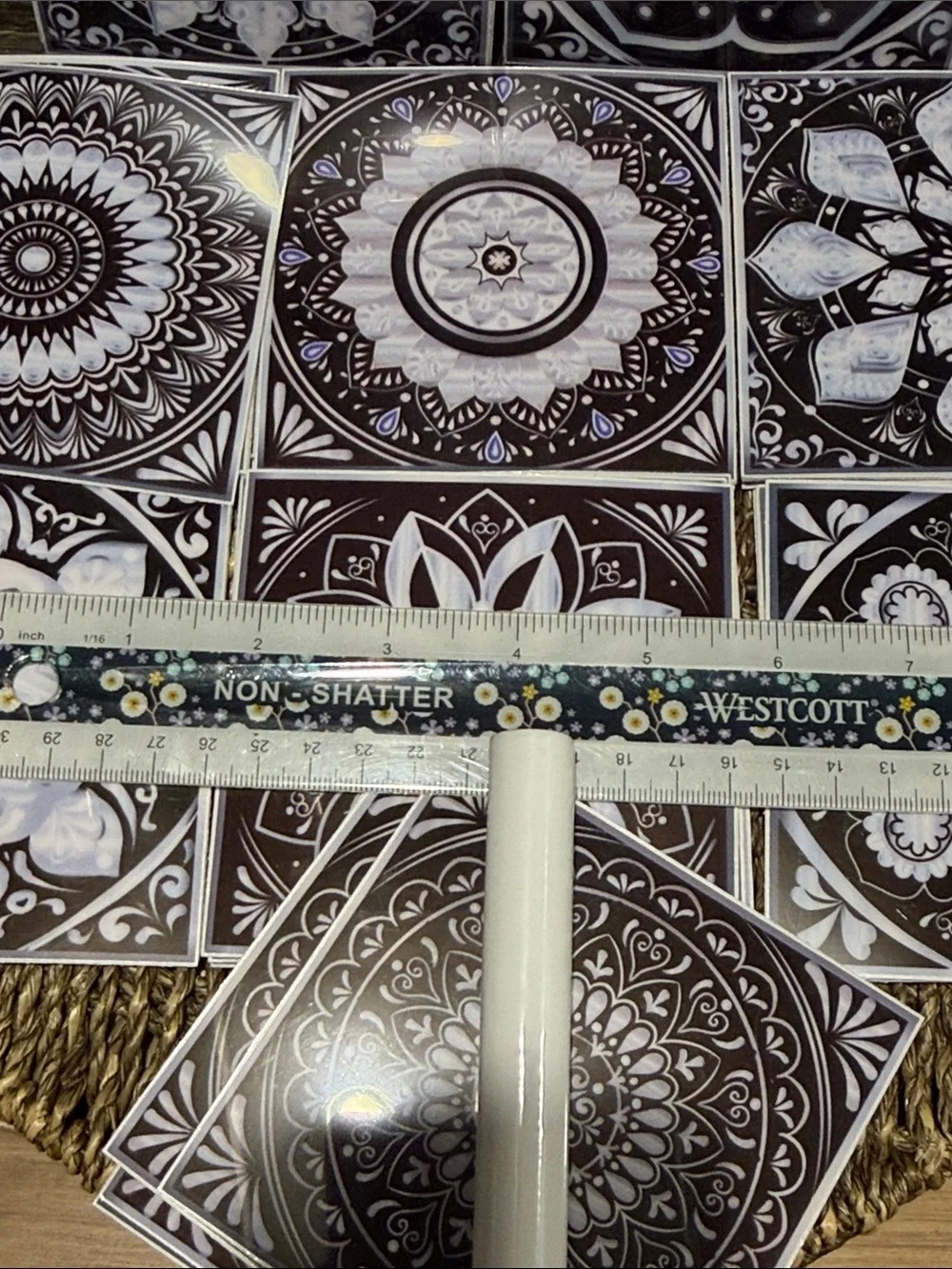 Set of 15 MIXED Black & White Mandala Decorative Tiles Peel Stick Decals 4